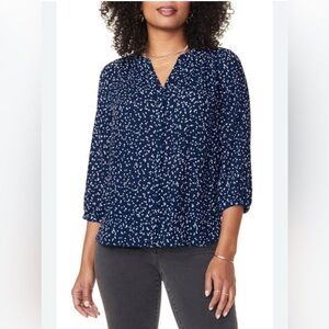 Womens NYDJ Pintuck Pleat Polka‎ Dot Button Down Blouse Top Shirt